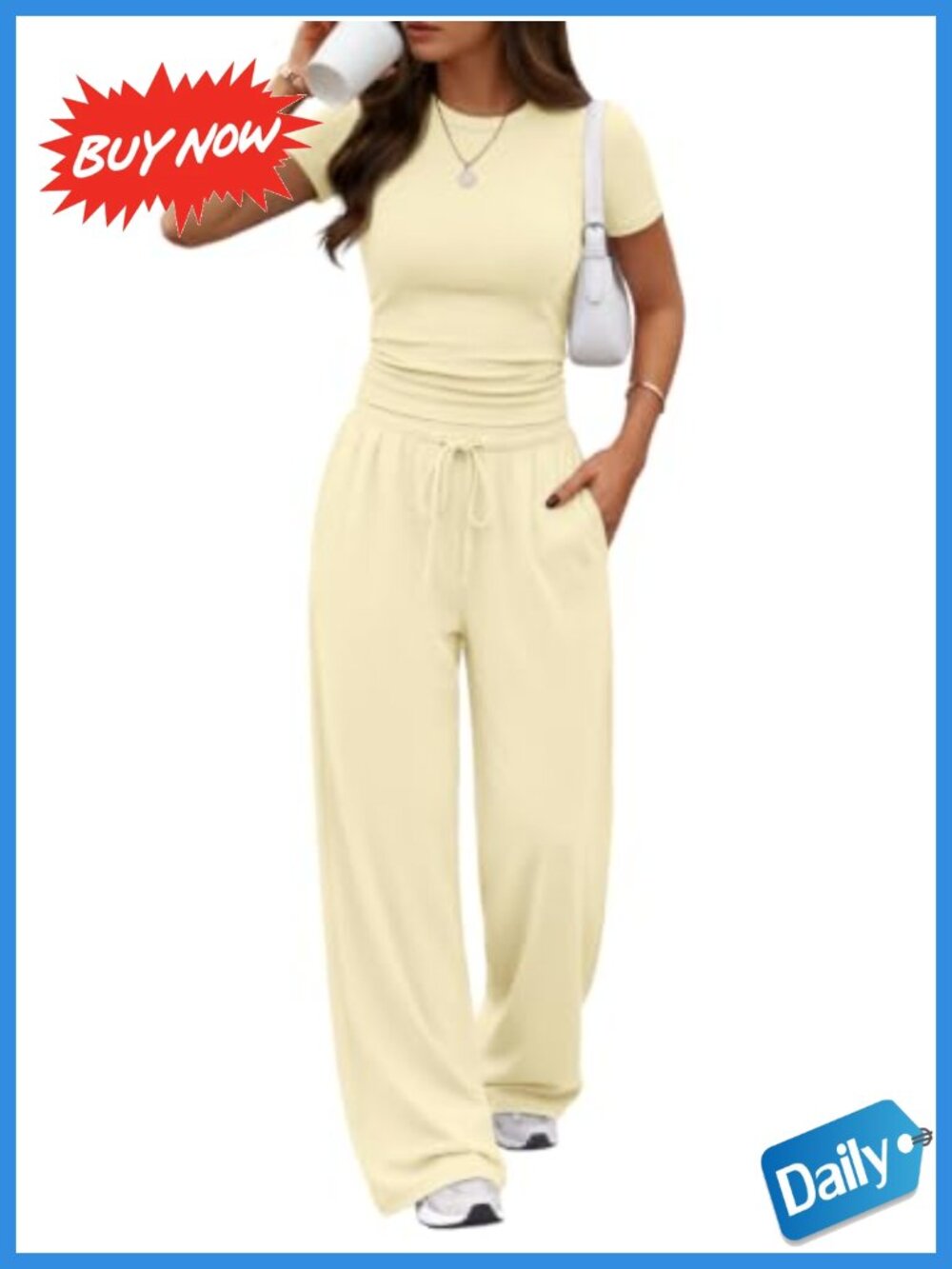 Women's 2PC Lounge Set Rayon Spandex Summer Matching Wide Leg Pants
